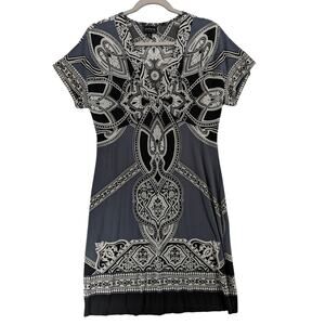 En Focus Studio Printed Dress 10 White Black Mini VNeck Staple ALine Fitted Mini